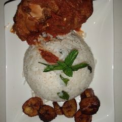 A picture of Minty white rice with stew.