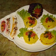 A picture of Khandvi Ravioli.