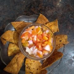 A picture of Leftover roti nachos with deshi salsa.