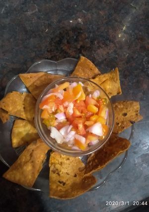 A picture of Leftover roti nachos with deshi salsa.