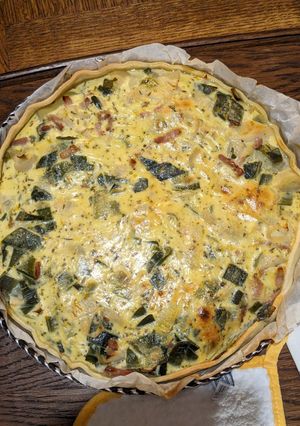 A picture of Leek, Goat Cheese, and Honey Quiche.