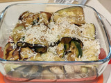 "Canelones" de berenjena rellenos de pollo y calabacín
