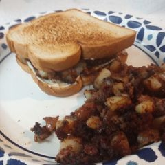 Leftover Cornbeef Hash on Toasted Bread A picture of Leftover Cornbeef Hash on Toasted Bread.