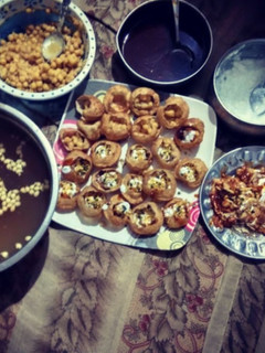 A picture of Homemade golgappe with tangy mangy spicy juice🍸.