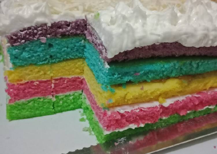 Rainbow cake kukus ala mom ulil