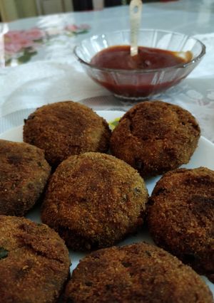 A picture of Banana flower & Sweet Potato Cutlet.