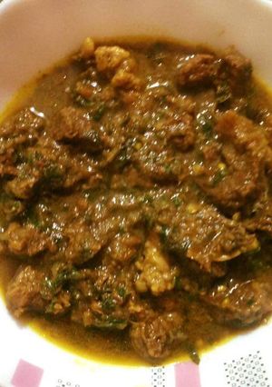 A picture of Gongura Palak Gosht.