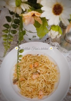 Foto resep Spaghetti salmon oglio olio gurih pedas ala AbdillahFam'sKitchen