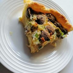 A picture of Mushroom and spring onion quiche.