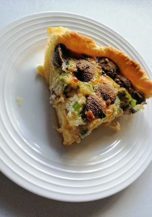 A picture of Mushroom and spring onion quiche.
