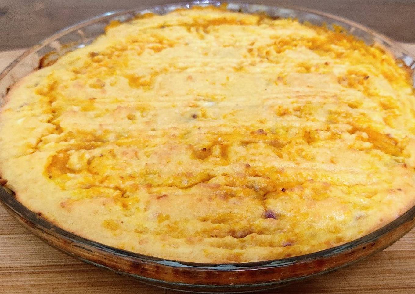 Pastel de calabacín y boniato relleno de lentejas