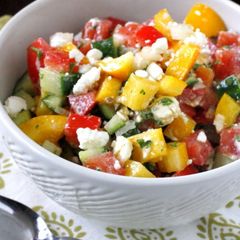 A picture of Shopska salad (Šopsky salat) from the Balkans.