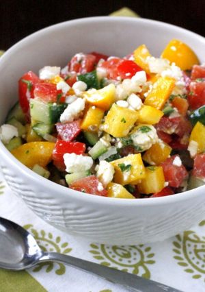 A picture of Shopska salad (Šopsky salat) from the Balkans.