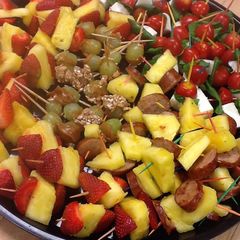 A picture of Healthy appetizers on a toothpick.