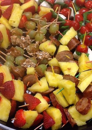 A picture of Healthy appetizers on a toothpick.