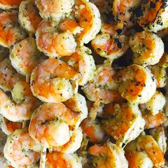 A picture of Vickys Easy Pesto Prawn Skewers, GF DF EF SF NF.