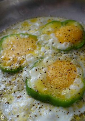 A picture of Peppered fried eggs.