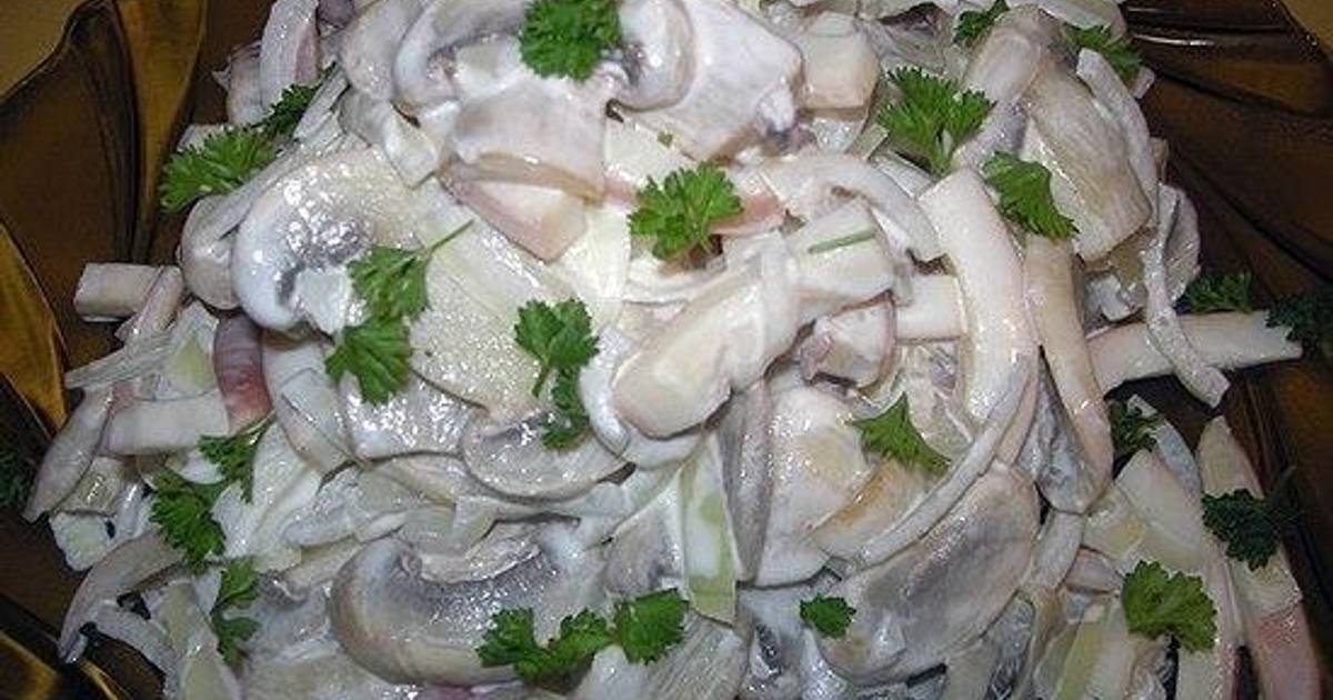 Рецепты кальмаров с маринованными шампиньонами