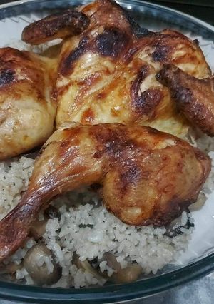 صورة لوصفة دجاج مشوي مع رز مع فطر