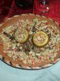 Manzanas horneadas rellenas de ensalada de surimi y plátano con tequila