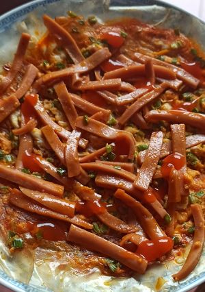 Hình của món Bánh tráng nướng chảo.