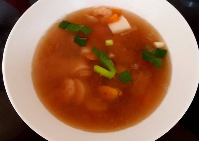 My king Prawn &Mixed Fish Soup with Miso soup a Base. 😉