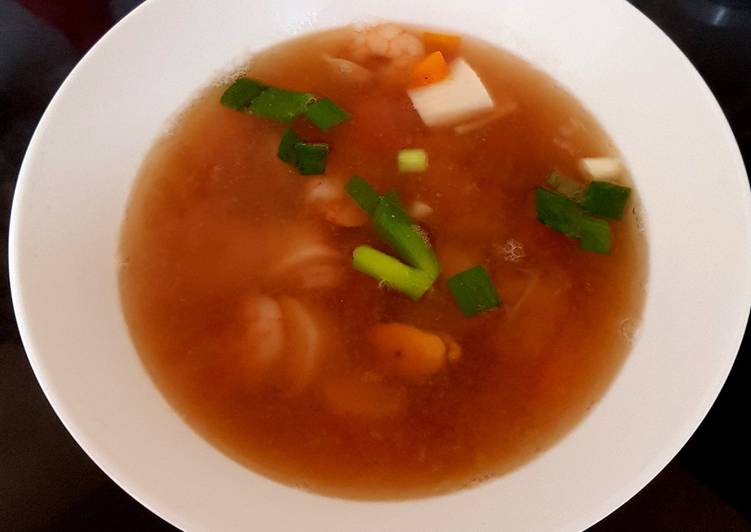Recipe of Favorite My king Prawn &Mixed Fish Soup with Miso soup a Base. 😉