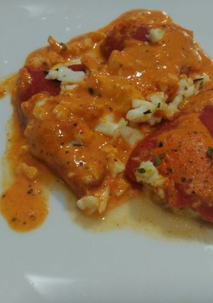 Una foto de Pimientos del piquillo rellenos de queso fresco