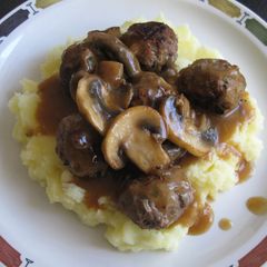 A picture of Beef Meatballs With Mushroom Gravy.