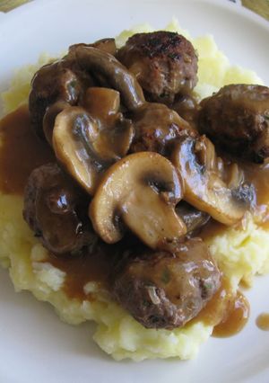A picture of Beef Meatballs With Mushroom Gravy.