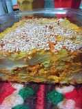 Budín de coliflor y zanahoria con cebolla caramelizada y tofu