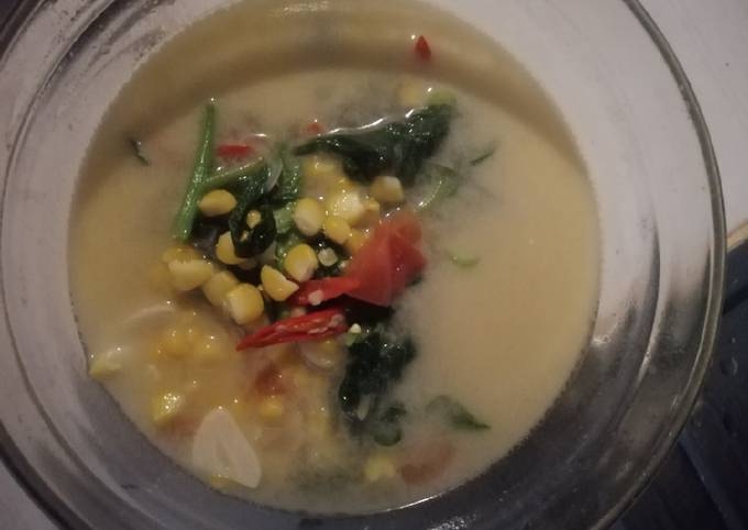 Resep: Masak santan bayam dan jagung manis Gampang