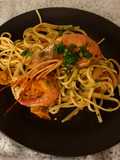 Linguine con i gamberoni sfumati al cognac