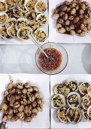 Hình của món Sò tộ nướng mỡ hành.
