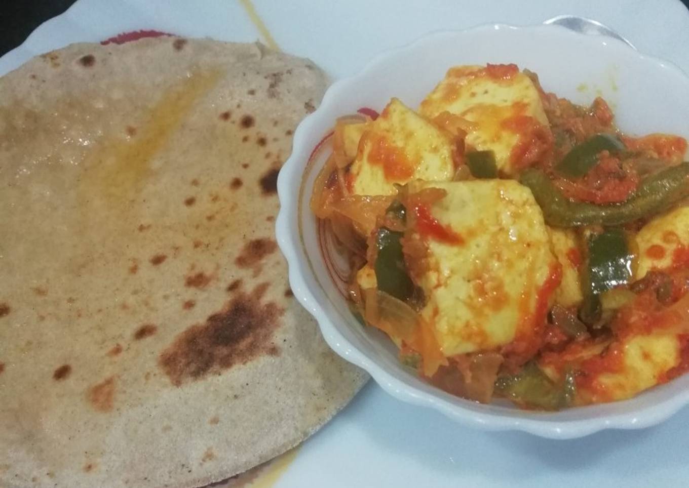 Recipe of Homemade Fulka with chilli Paneer