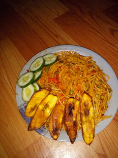 A picture of Ganished Jollof Spaghetti.