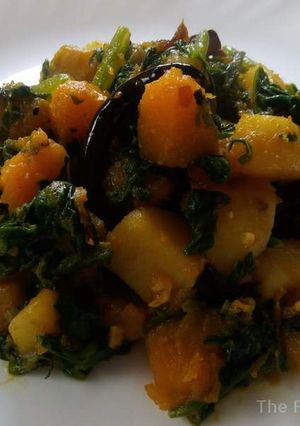 A picture of Spinach with Pumpkin and Potato Recipe / Palang, Kaddu aur Aloo ki Sabzi.