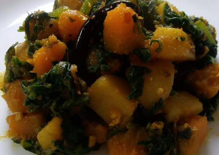 Spinach with Pumpkin and Potato Recipe / Palang, Kaddu aur Aloo ki Sabzi