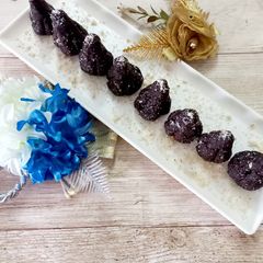 Coconut, dry fruits and chocolate modak A picture of Coconut, dry fruits and chocolate modak.