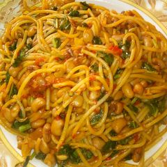 A picture of Spaghetti and beans with alanyahu.