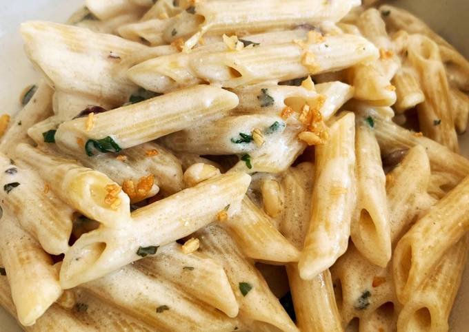 Steps to Make Quick Cream cheese pasta with pine nuts and cranberries