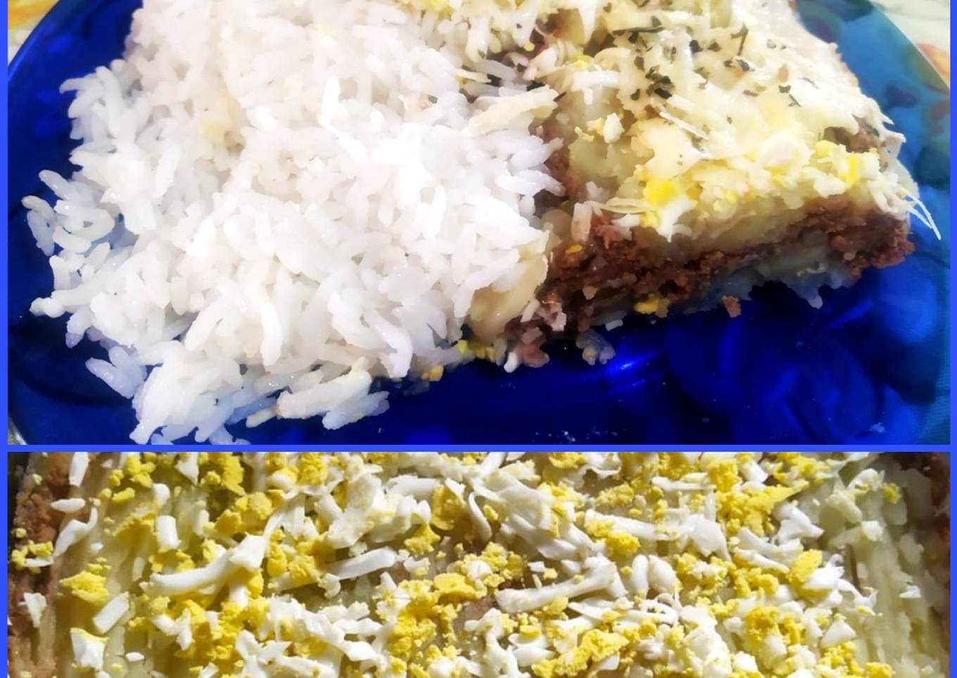 Pastel de papa, con carne picada y arroz 😊🔥🔥