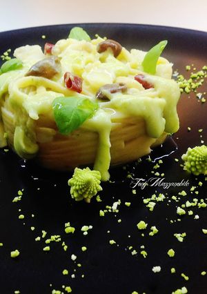 A picture of Linguine with Monkfish and Romanesco Broccoli Cream.