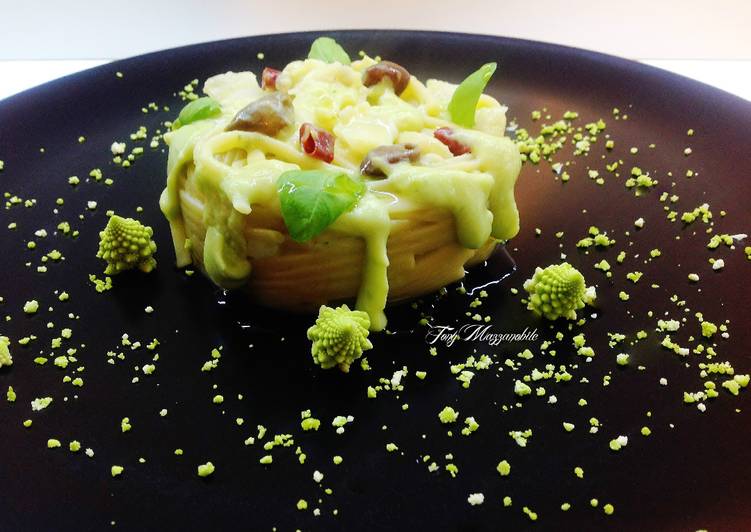 Ricetta Linguine Con Coda Di Rospo E Crema Di Broccolo Romanesco Di Tony Mazzanobile Cookpad