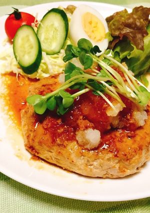 A picture of Tofu Hamburg steak.
