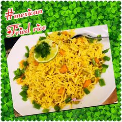 A picture of Mexican fried rice with Asian spices.