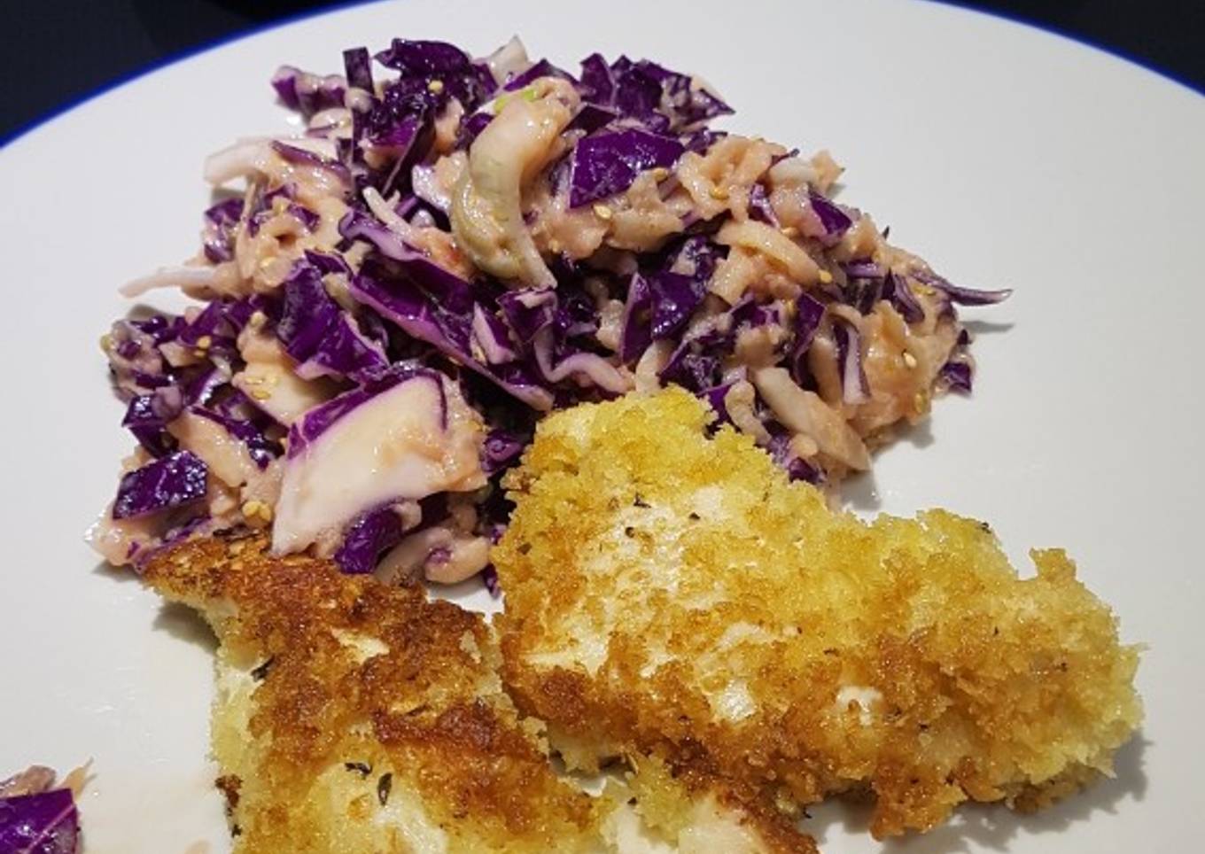 Pollo rebozado con claras de huevo y panko