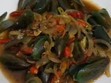 Kerang hijau saus tiram pedas