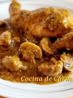 Una foto de Conejo en salsa con champiñones.... rico y fácil