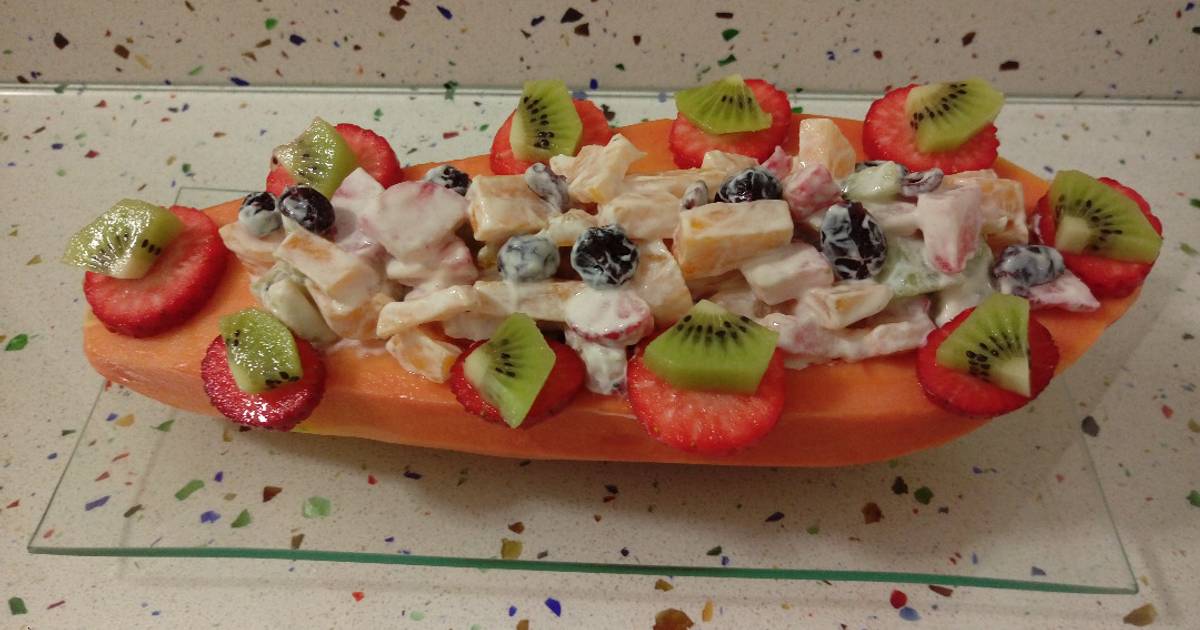 Papaya con crema de queso y frutas Receta de Mari J. Cookpad